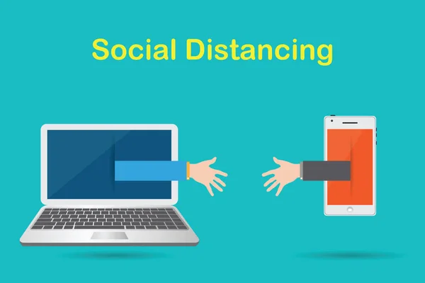 Social Distancing Crisis Concept Covid Memiliki Dua Tangan Dari Ponsel - Stok Vektor