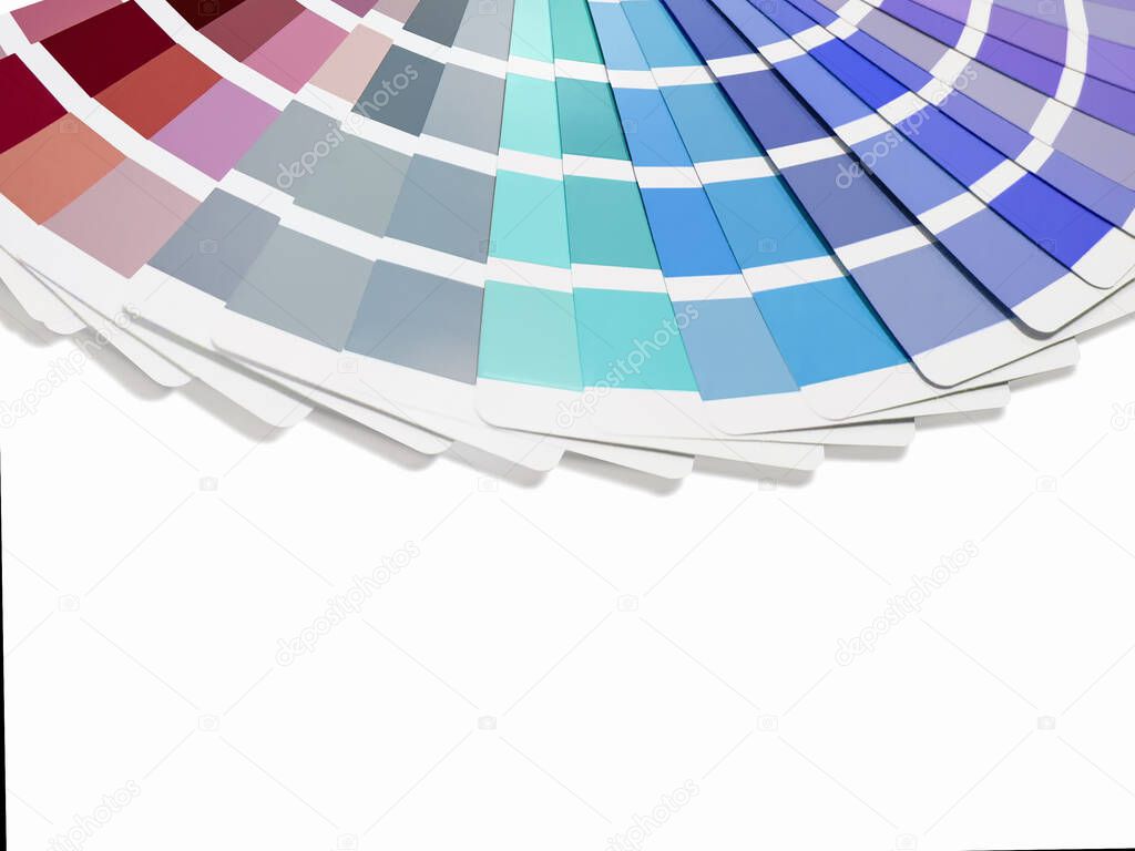 Color card palette, samples for colour definition. Guide of paint samples, colored catalog.