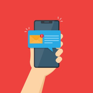 bir cep telefonu ekranında konuşma balonunda sarı zarf simgesi