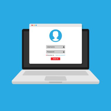 Giriş formu, giriş sayfası bir web tarayıcı penceresinde açılır 