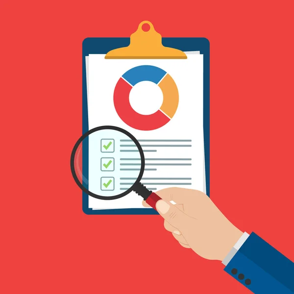 Magnifying glass in the hand. Audit research vectors icon, finan — ストックベクタ