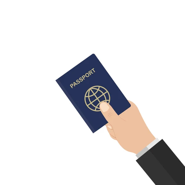 Hand holds blue passport — Stock Vector