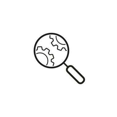 Veri analiz çizgisi simgesi. Büyüteç ve vites.