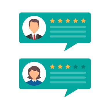 Derecelendirme mesajları müşteri değerlendirmeleri, vektör çizimleri, düz tasarım. Müşteri değerlendirmeleri