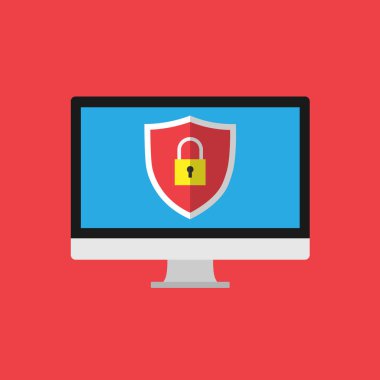 Güvenlik, bilgisayarınızı koruyun. Kilitli bir kalkan tasvir edilir