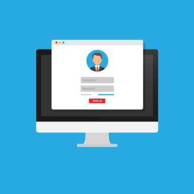 Online kayıt formu. Giriş formu, giriş sayfası, monitör ekranındaki bir web tarayıcı penceresinde açıldı