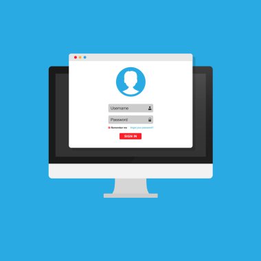 Online kayıt formu. Giriş formu, giriş sayfası, monitör ekranındaki bir web tarayıcı penceresinde açıldı