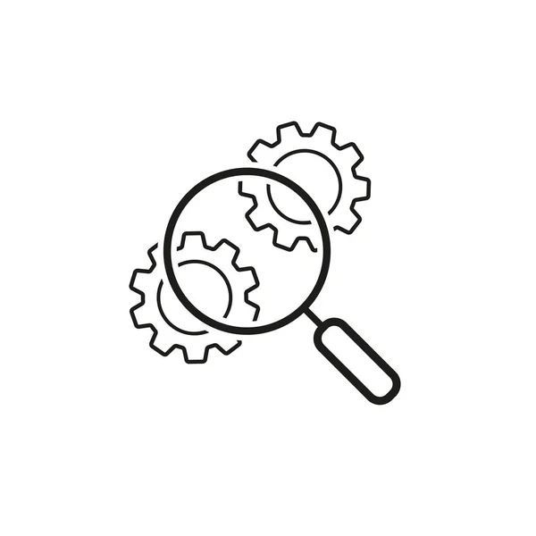 Data analytics line icon. Magnifying glass and gears. — 스톡 벡터