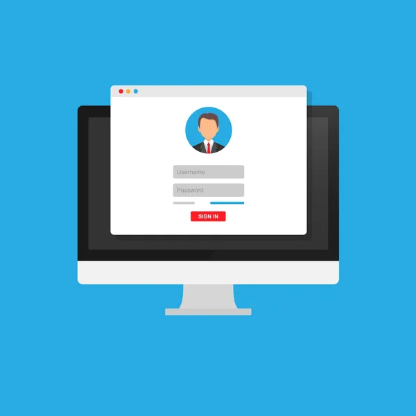 Online kayıt formu. Giriş formu, giriş sayfası, monitör ekranındaki bir web tarayıcı penceresinde açıldı