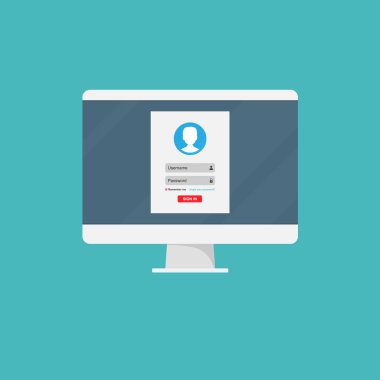 Online kayıt formu. Giriş formu, giriş sayfası, monitör ekranındaki bir web tarayıcı penceresinde açıldı