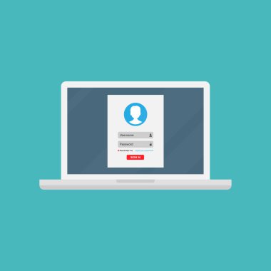 Giriş formu, giriş sayfası laptop ekranındaki bir web tarayıcı penceresinde açılır