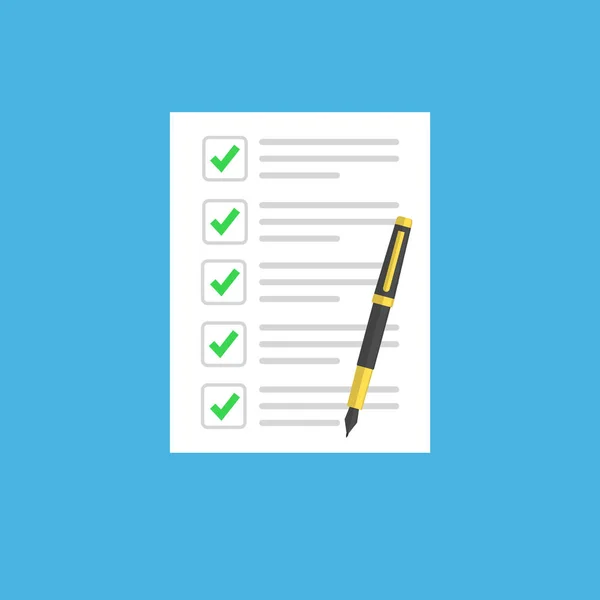 Checklist o documento con segni di spunta verdi . — Vettoriale Stock