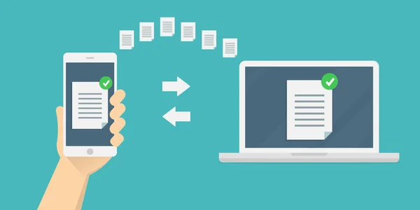 Överföra eller utbyta filer mellan en smartphone och en bärbar dator — Stock vektor