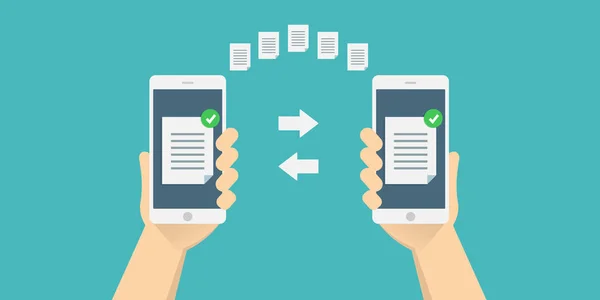 Överföra eller utbyta filer mellan en smartphone och en mobil — Stock vektor