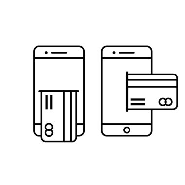 Ödemeler cep telefonu .lineer stil üzerinden çevrimiçi yapılmaktadır. Ödeme ve bankacılık sembolü. E-ticaret ve bankacılık simgesi..