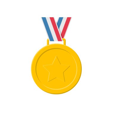 Düz yıldız stili altın madalya. Bir spor müsabakasını kazanana ödül. Beyaz arkaplanda vektör çizimi izole edildi. Eps 10.