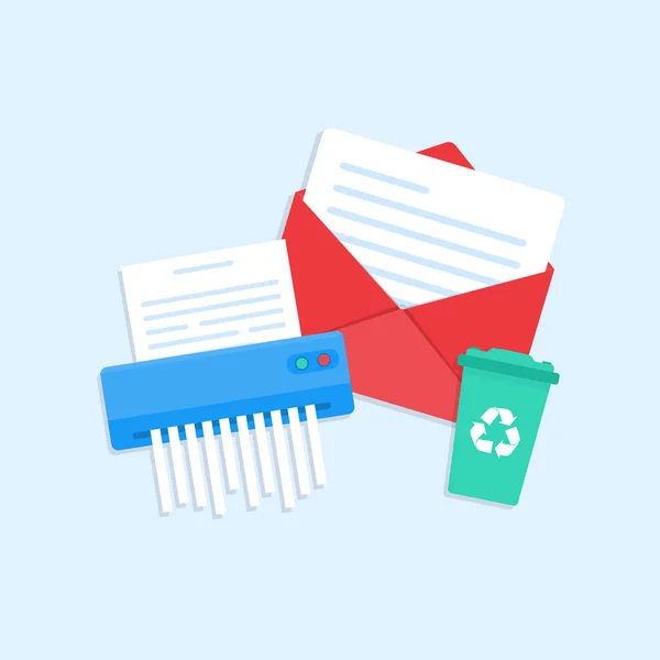 Τεμαχιστής Χαρτιού Φάκελος Γράμμα Και Σκουπιδοτενεκέ Έννοια Του Καθαρισμού Mail — Διανυσματικό Αρχείο