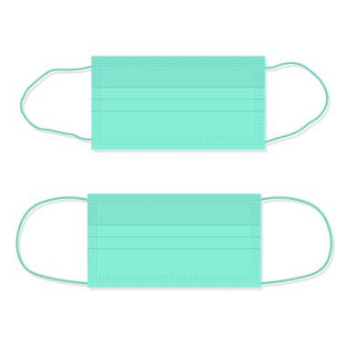 Tıbbi maske düz stil. Solunum tıbbi solunum maskesi. Salgın ya da kirlenmiş havaya karşı koruma. Beyaz bir arka planda izole edilmiş. 10 puan..