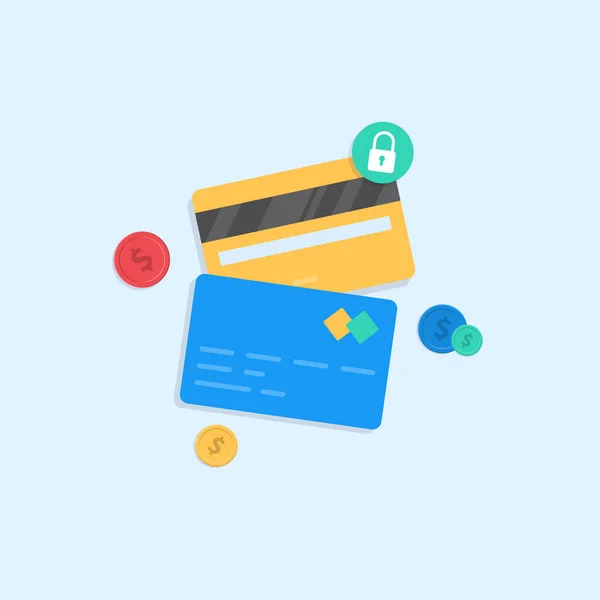 Illustratie Van Een Creditcard Met Een Slot Voor Achteraanzicht Contante — Stockvector