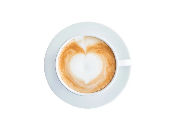 Tasse Kaffee von oben auf isoliertem Weiß mit Clipping-Pfad. — Stockfoto