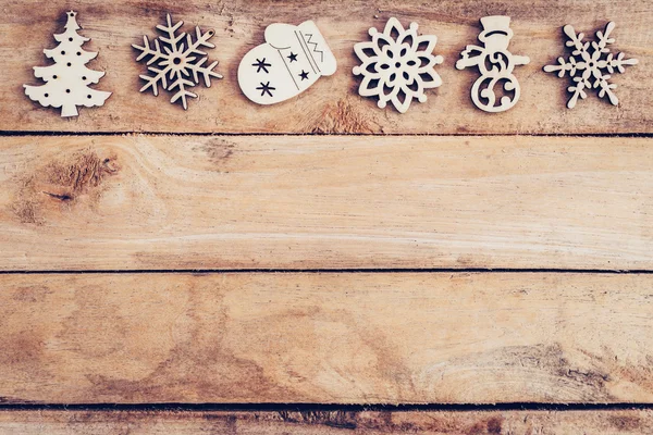 Decoração de Natal com floco de neve de madeira na mesa com cópia spac — Fotografia de Stock