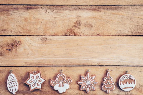 Decoração de Natal com floco de neve em madeira de mesa com cópia spac — Fotografia de Stock