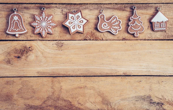 Decoração de Natal com floco de neve em madeira de mesa com cópia spac — Fotografia de Stock