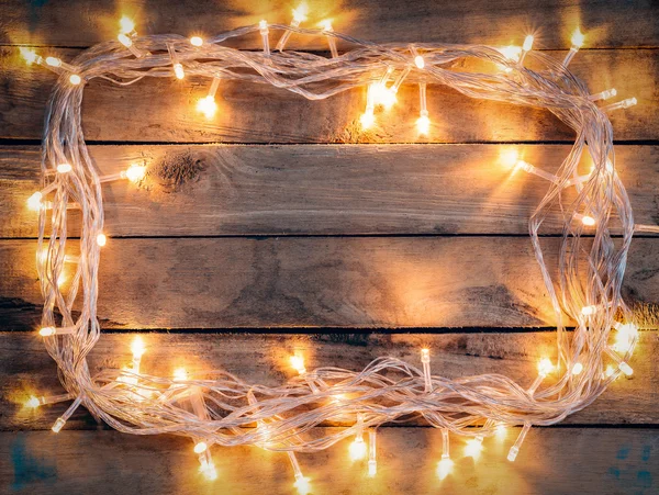 Fondo de decoración de Navidad - madera de tablón vintage con ligh — Foto de Stock