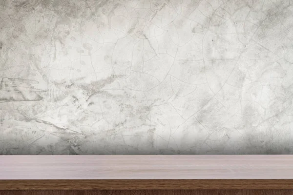디스플레이 제품에 대 한 몽타주를 위한 나무 테이블과 시멘트 벽. — 스톡 사진