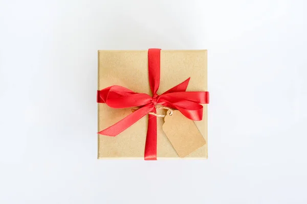 Top view brown gift box on isolated white background with space. — Stock Photo, Image