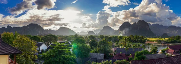 Landscape view panorama in Vang Vieng at Laos. — Stock Photo, Image