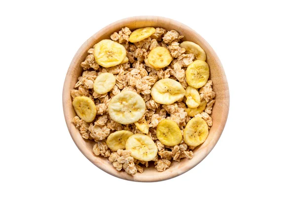 Bovenaanzicht granola in de kom op Close-up geïsoleerd met knippen — Stockfoto