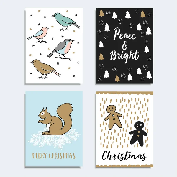 Conjunto de tarjetas de felicitación de Navidad, Año Nuevo, invitaciones. Ilustraciones hechas a mano. Fondos vectoriales . — Vector de stock