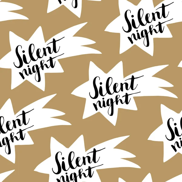 Weihnachten nahtlose Muster mit handgezeichneten Kometen und handgeschriebenen stillen Nacht Text. Verpackungspapier-Design. Vektorillustration — Stockvektor