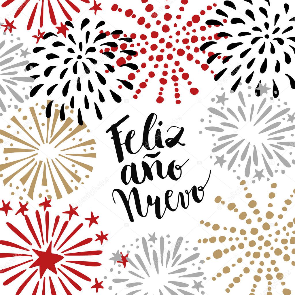 Feliz ano nuevo, Spanish Happy New Year greeting card with handwritten