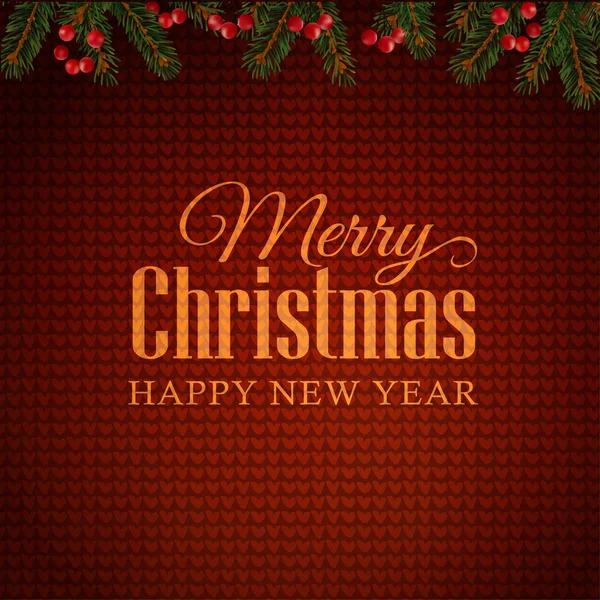 Feliz Navidad y Feliz Año Nuevo tarjeta de felicitación, invitación con ramas de árboles de Navidad y bayas rojas frontera . — Vector de stock