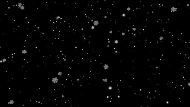 Winter Christmas black background with falling snow. Slow motion snowflake 3D animation, full HD. — Stock Video