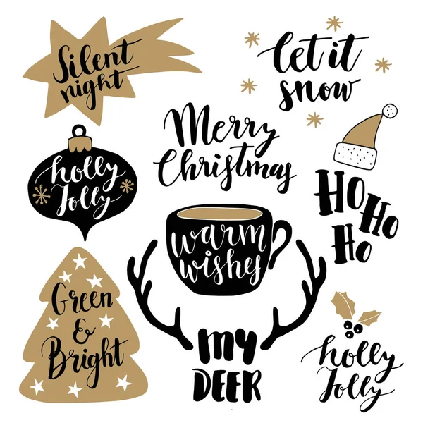Feliz Navidad juego de letras. Citas con letras de mano para tarjetas de felicitación, etiquetas de regalo. Colección de tipografía. Vector . — Vector de stock