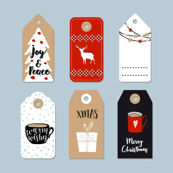 Vintage Christmas gift tags set. Hand drawn labels. Isolated vectors. — Stock Vector