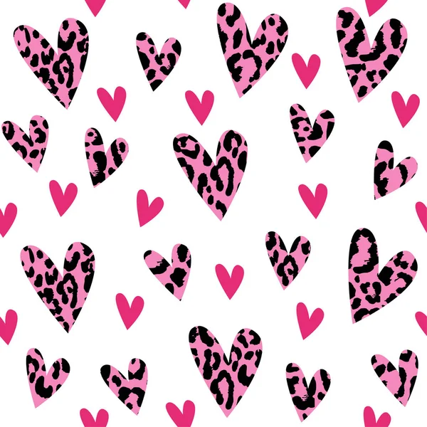 Seamless pattern with leopard hearts, trendy design, vector illustration background. — Stock Vector