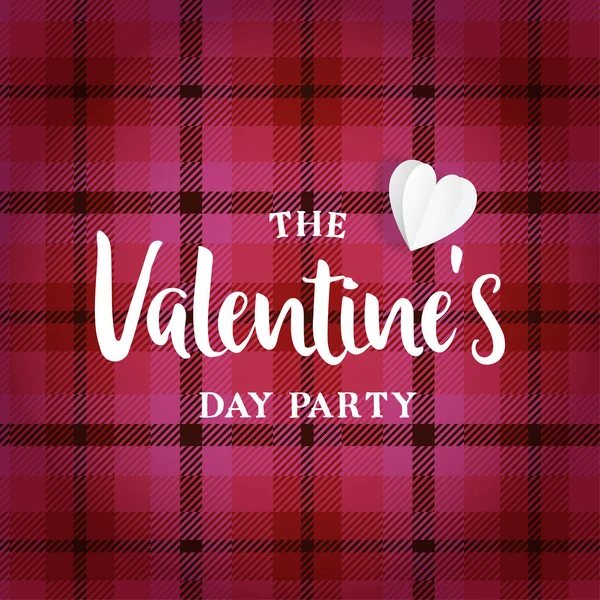 Valentines day greeting card, invitation. Tartan checkered plaid and paper heart. Vector illustration background. Web banner. — Stock Vector
