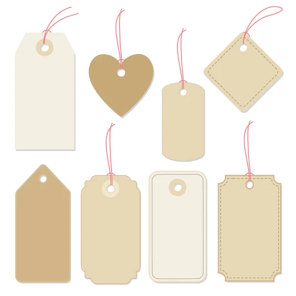 Set of various blank paper tags, labels with strings. Isolated vector elements Flat design. — Stock Vector