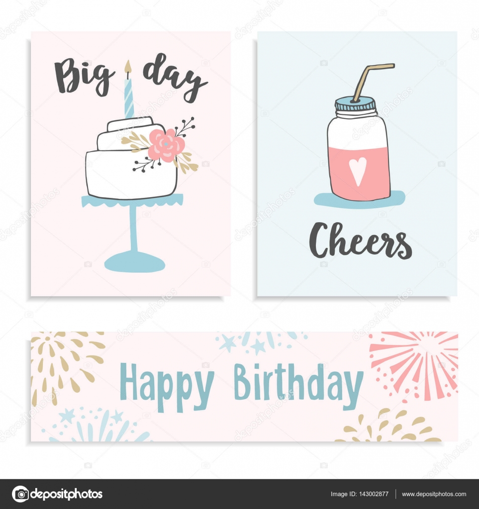 Set Of Birthday Greeting Cards Invitations With Cake And Mason Jar Cocktail Hand Drawn Vector Illustrations In Pastel Colours Stock Vector Image By C Tabitazn Set Of Birthday Greeting Cards Invitations With Cake And Mason Jar Cocktail Hand Drawn Vector Illustrations In Pastel Colours Stock Vector Image By C Tabitazn