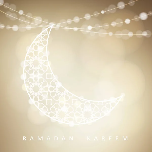 Украшенная арабическая полулуна с боке-огнями. Векторный иллюстрационный фон, карточка, приглашение для мусульманской общины священный месяц Рамадан Карим . — стоковый вектор