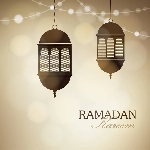 Lampes arabes lumineuses, lanternes avec chaîne de lumières. Illustration vectorielle dorée pour la communauté musulmane mois saint Ramadan Kareem . — Image vectorielle