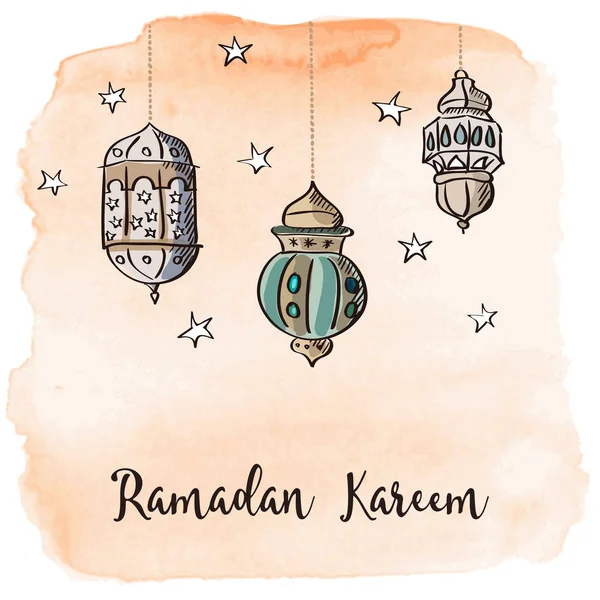 Lanternes arabes Ramadan avec fond aquarelle orange . — Image vectorielle