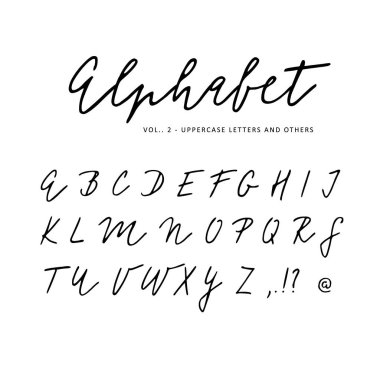 Elle çizilmiş vektör alfabe. İmza komut dosyası fırça yazı tipi. Marker, mürekkep ile yazılmış izole mektuplar. Hat sanatı, yazı.