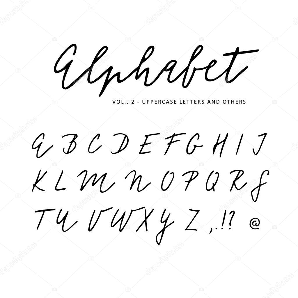 Hand drawn vector alphabet. Signature script brush font. Isolated