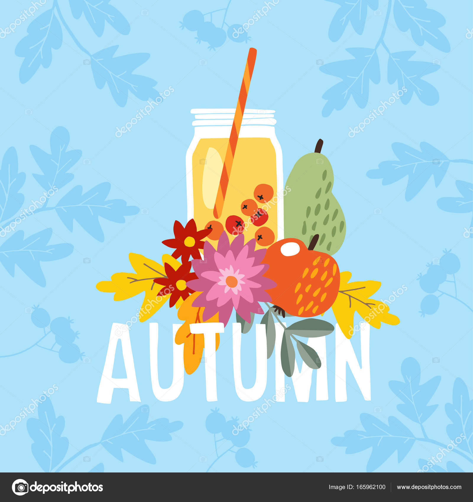 Mela pera frutta e bacche e fiori delle mummie e foglie colorate Concetto di caduta