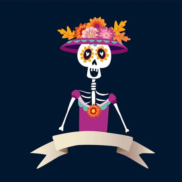 Carte Voeux Dia Los Muertos Invitation Jour Mexicain Des Morts — Image vectorielle